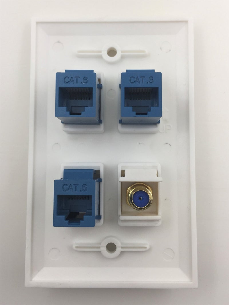 IBL-4 Port Wall Plate with Gold-Plated Coaxial TV Cable F Type + 3 Port Cat6 Ethernet Female to Female Jack in White - Image 2